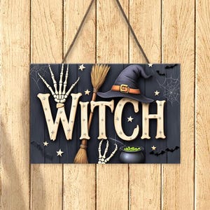 Personalized Halloween Door Hanger, Spooky Wooden Welcome Sign