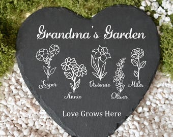 Pietra da giardino con fiori di nascita personalizzata, decorazione da giardino commemorativa