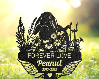 Personalized Rabbit Memorial Garden Stake, Bunny Grave Marker