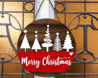 Personalized Christmas Door Hanger, Farmhouse Wooden Sign