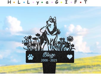 Siberian Husky Memorial Garden Stake, Custom Pet Grave Marker