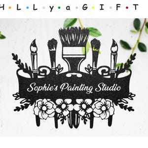 Custom Painting Studio Metal Wall Art, Personalized Art Studio Sign, Painter Name Sign, Artist Tools Sign, Teacher Gift, Drawing Lover Gift