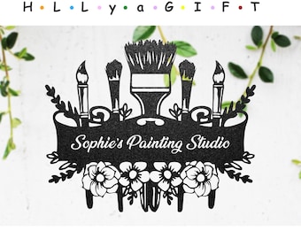 Custom Painting Studio Metal Wall Art, Personalized Art Studio Sign, Painter Name Sign, Artist Tools Sign, Teacher Gift, Drawing Lover Gift