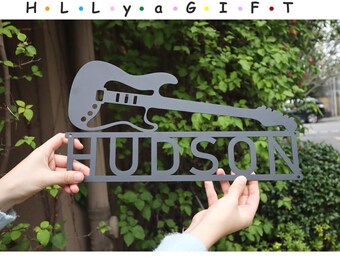 Custom Guitar Monogram, Personalized Metal Music Wall Art