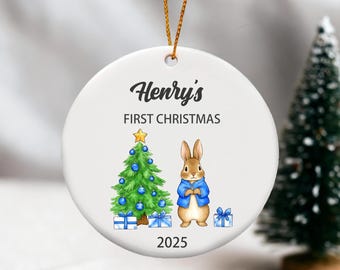 Personalized Baby's First Christmas Ornament, Custom Rabbit Keepsake