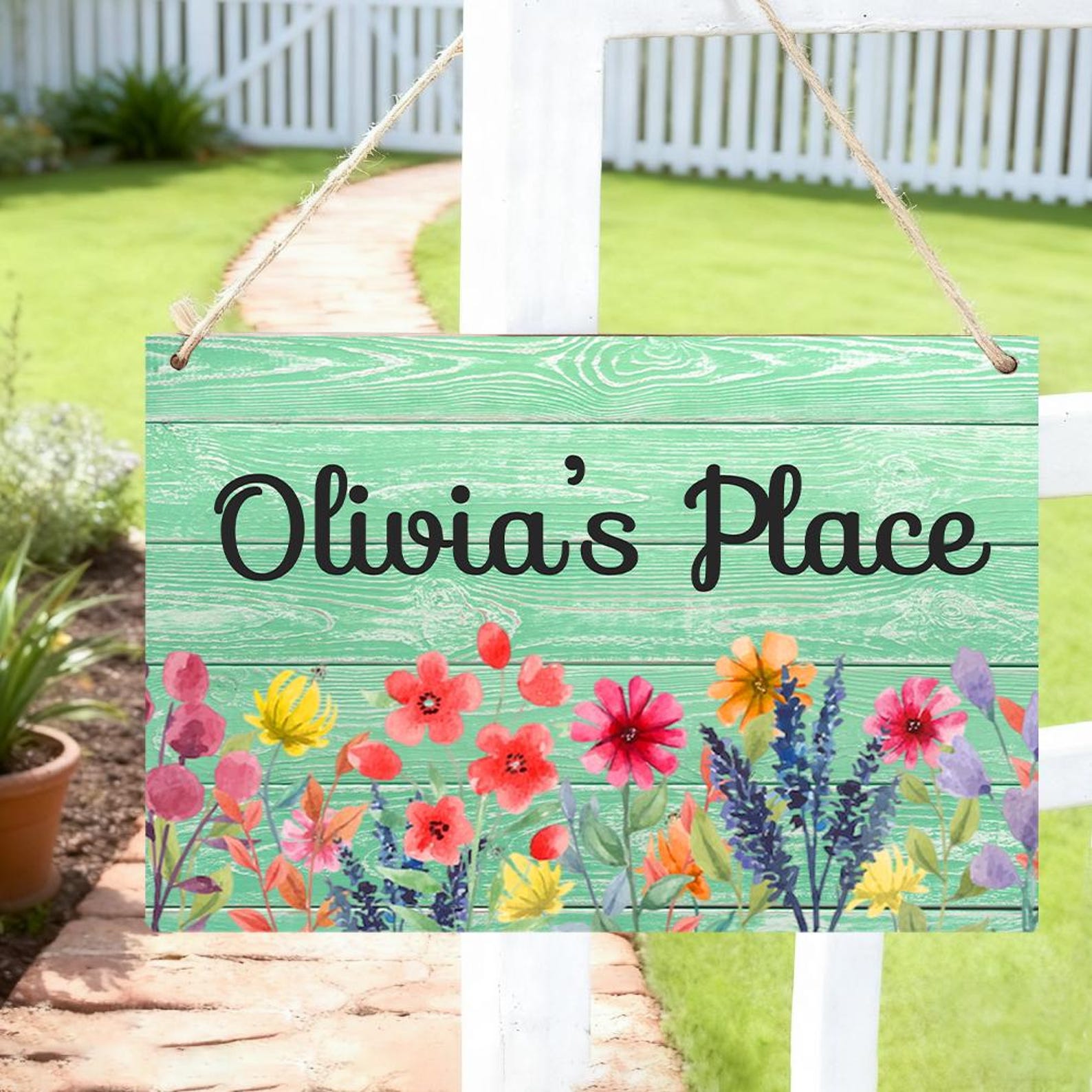 Personalized Flower Garden Sign, Custom Wood Hanging Wall Art, Outdoor ...