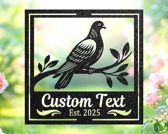 Personalized Pigeon Metal Name Plaque, Bird Lover Gift, Garden Decor