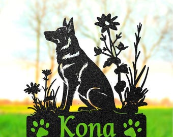 Personalized German Shepherd Memorial Garden Stake, Floral Metal Dog Sign
