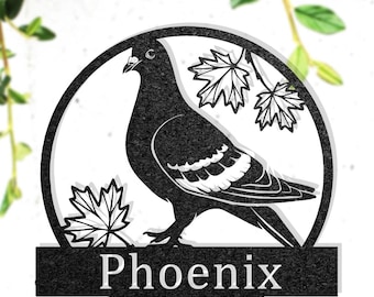 パーソナライズされた鳩のメタルウォールアート、カスタム鳥の名前サイン