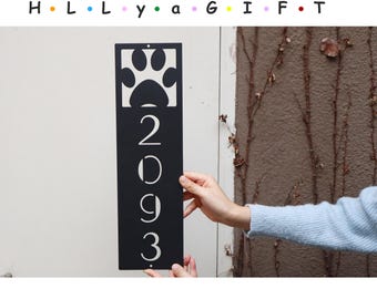 Custom Dog Paw Address Sign, Modern Metal Wall Art