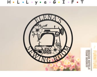 Personalized Sewing Machine Sign, Custom Sewing Room Wall Art, Metal Quilting Sign, Birthday Gift for Mom/Grandma, Home Decor, Tailor Shop
