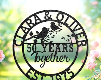 Personalized 50th Anniversary Metal Sign, Family Name Monogram