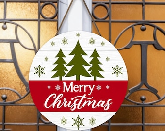 Merry Christmas Wooden Door Sign, Holiday Home Decor