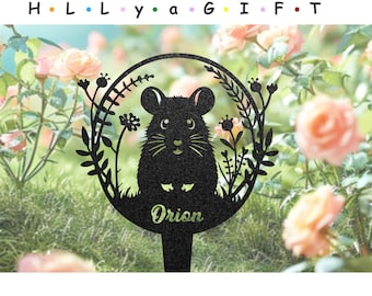 Custom Hamster Memorial Grave Marker, Personalized Hamster Sign with Floral, Remembrance Stake, Metal Yard Sign, Pet Keepsake, Pet Loss Gift