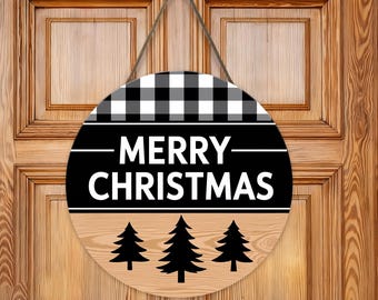 Rustikaler Türhänger aus Holz, Frohe Weihnachten