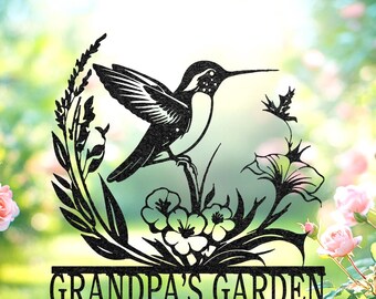 Personalized Hummingbird Garden Sign, Custom Metal Garden Decor