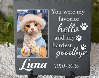 Lápida conmemorativa personalizada para mascotas con foto, marcador de jardín de pizarra personalizado
