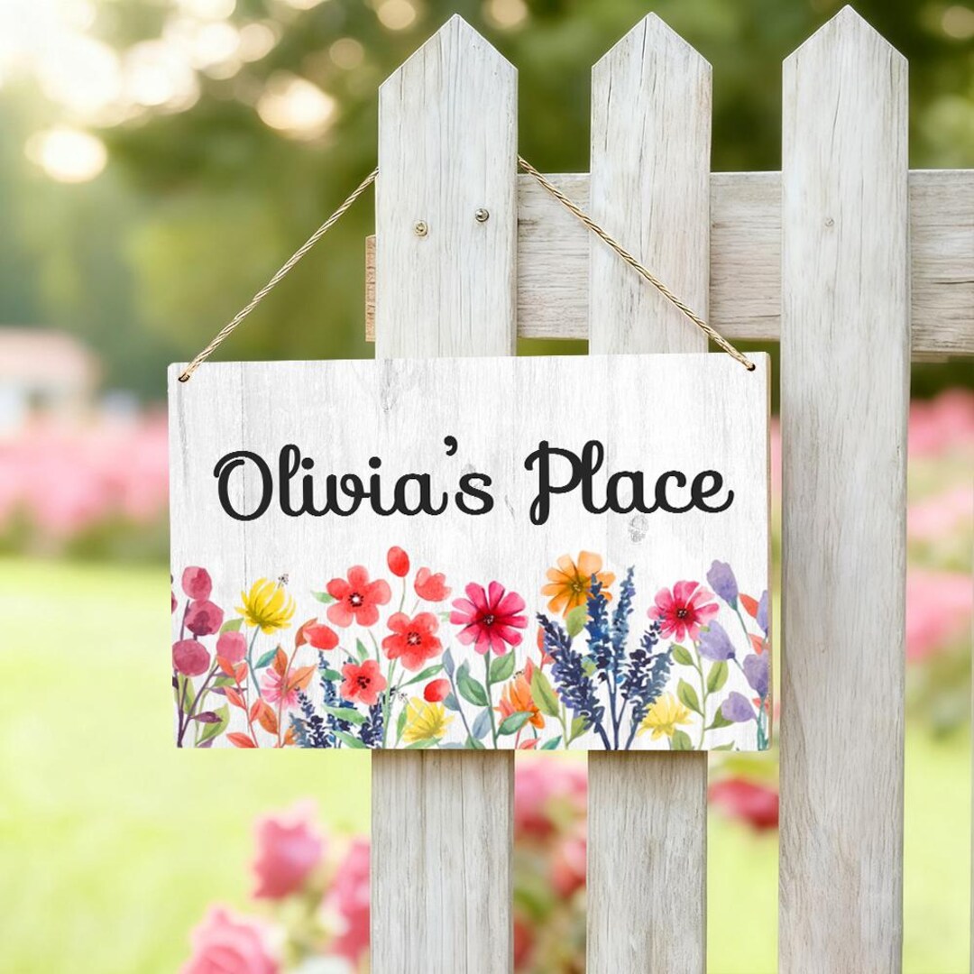 Personalized Flower Garden Sign, Custom Wood Hanging Wall Art, Outdoor ...