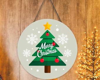 Rustic Merry Christmas Wood Door Hanger, Farmhouse Holiday Decor