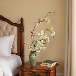 Artificial Small Flower Branch – faux small flower branch, artificial pink floral stem, silk white flower branch,  faux decorative flowers