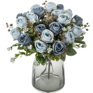 Faux Rose Stems  | 12.2" Silk Artificial Roses in Orange & Blue  | DIY Individual Stems for Wedding Bouquets, Home Decor, Gifts