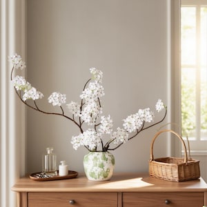 Artificial White Pear Flower–Faux Silk Blossom Spray for Handheld Bouquet, Realistic Floral Arrangement for Wedding,, Living Room & Home