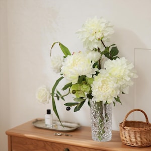 White Rose Artificial Flower Bouquet – Fake White Wedding Flowers, Silk Floral Centerpiece, Home Décor Arrangement, Bridal Shower Decoration