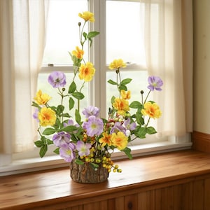 Yellow and Purple Wild Rosa Multiflora-Faux Flora flowers Arrangement, 40cm x 30cm Silk Flower Bouquet for Home & Gift decorations