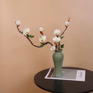 15.74&quot; Real Artificial White Magnolia–Elegant Faux Magnolia Stem for Minimalist Vase Decor, Home Styling & Wedding Floral Arrangements