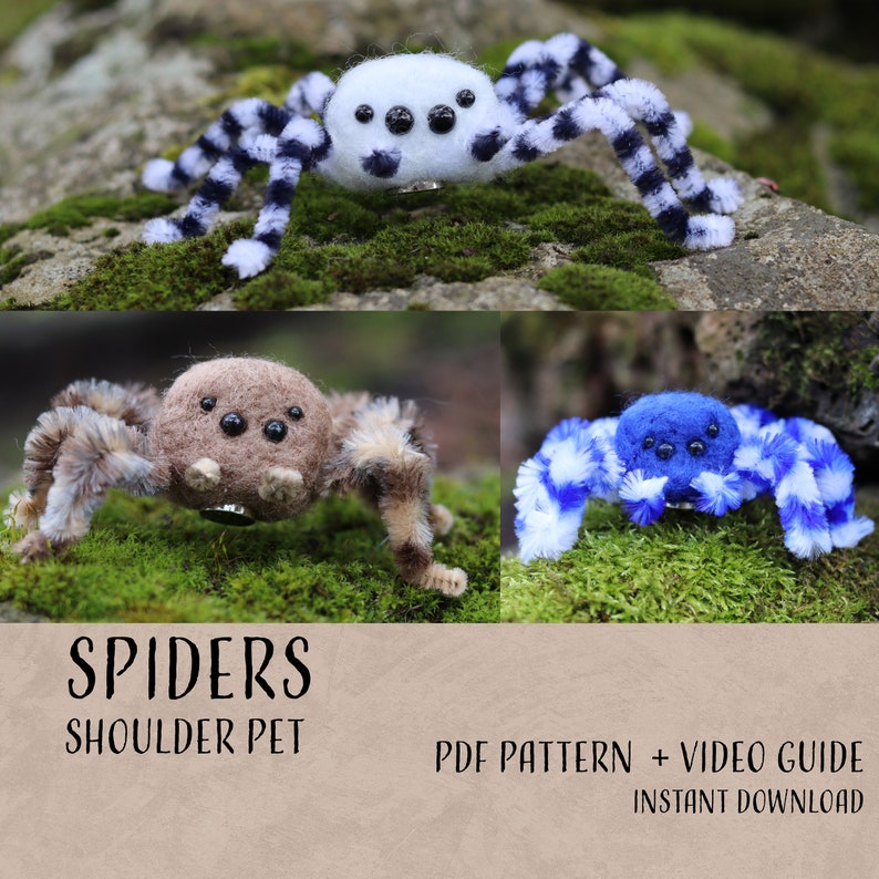 Stuffed Spider Pattern Spider Shoulder Pet PDF Pattern Tutorial! Needle Felting With Acrylic ...