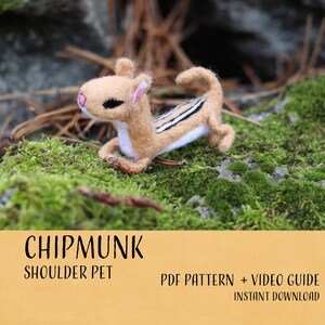Chipmunk Shoulder Pet PDF Pattern Tutorial! Needle Felting with acrylic, unlimited commercial use is okay!