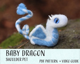 Baby Shoulder Dragon PDF Pattern Tutorial! Needle Felting with acrylic, unlimited commercial use is okay!