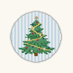 Christmas Tree on Stripes Needlepoint Pattern| 18 Mesh Pattern Chart | Digital Needlepoint Pattern Chart PDF | Christmas Tree Ornament