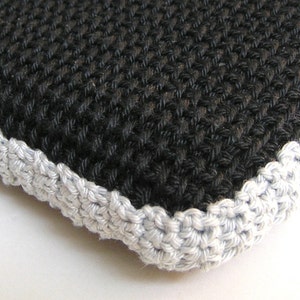 Black and Gray Cotton Laptop Sleeve for MacBook and MacBook Pro crochet and knit sleevy image 2