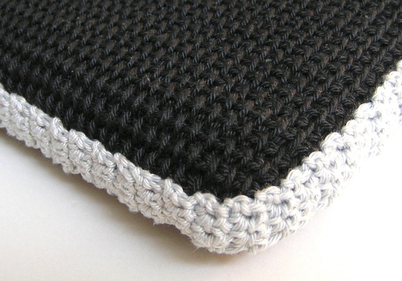 Black and Gray Cotton Laptop Sleeve for MacBook and MacBook Pro crochet and knit sleevy image 2