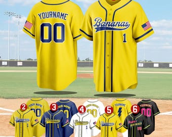 Custom Bananas Team Baseball Jersey, Funny Bananas Jersey, Let's Go Bananas Jersey, Custom Team Name Number, Gifts For Savannah Fan