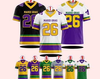 Custom Mardi Gras Football Jersey, Personalized Fat Tuesday Carnival Jersey, Mardi Gras Festival Shirt Louisiana Krewe Game Day Outfit