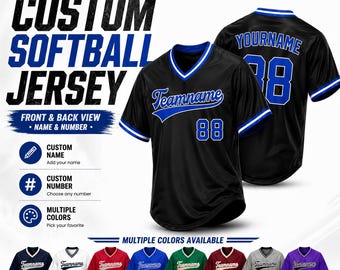 Custom Embroidered softball Jersey – Personalized V-Neck baseball Shirt, customize Name  Number& Logo Team Uniform Gift