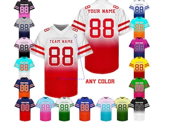Custom Football Jersey, Personalized Gradient Football Jerseys, Practice Football Uniform Shirt, Cheer jersey Gifts for Men Women Youth Fans
