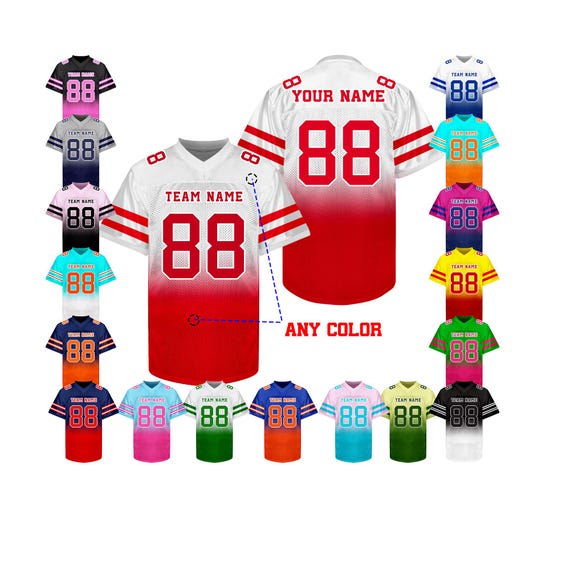 Custom Football Jersey, Personalized Gradient Football Jerseys, Practice Football Uniform Shirt, Cheer jersey Gifts for Men Women Youth Fans