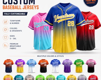 Gradient baseball Jersey, Custom Name Team Name Shirt, Gift for Baseball Lover, Jersey Shirt for Adults Kids Youth