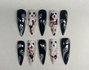 Halloween Ghost Nails//Druk op nagels//Bloody Nails//Halloweennagels//Handgemaakte nagels//Ghost Nails//Spooky Nails