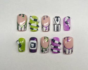 Beetleguse Nails//Press on nails//Quirky Nails//Halloween Nails//Handmade nails//Weird Nails//Spooky Nails//Beetlejuice