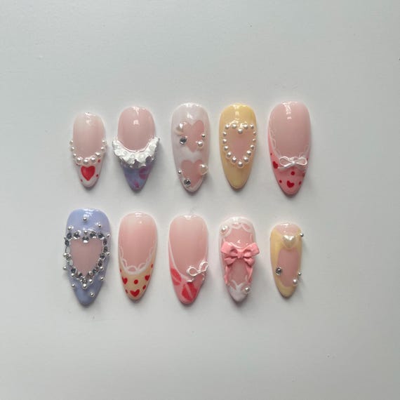 Short n’ sweet nails //Press on nails//Cute nails//Sabrina carpenter nails// Pink nails//Bow Nails//Coquette nails//Handmade nails