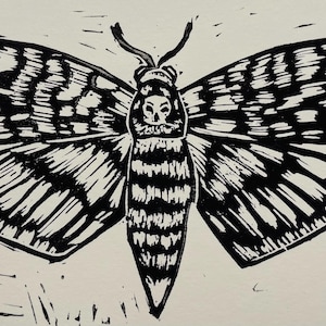 Death&#39;s Head Moth- Lino Cut- Print