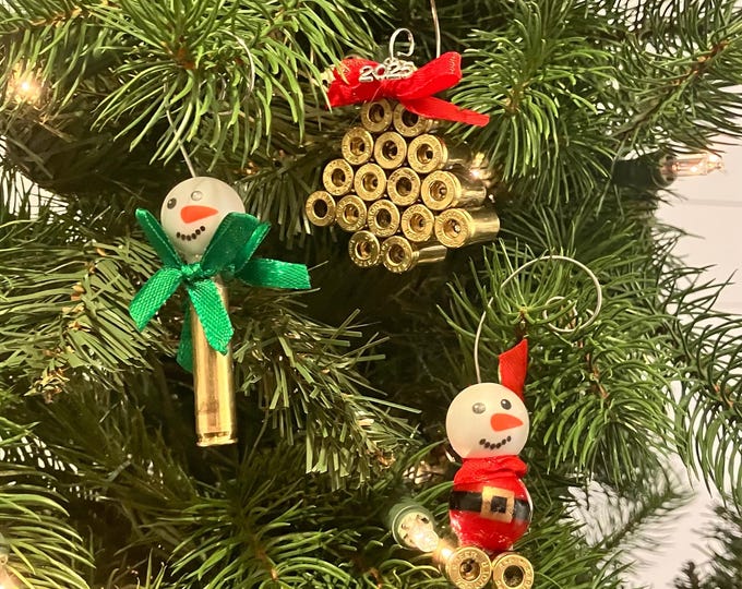 Handcrafted Brass Casing Christmas Ornaments - Snowman & Tree Set