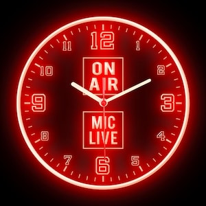 Mic Live On Air Recording Studio Audio Room Shop Office Home Decor Colorful LED Flexible Flex Neon Wall Clock 10&quot;