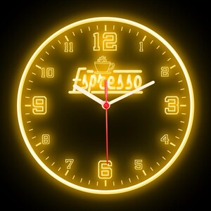 Espresso Coffee Cafe Bar Shop Store Colorful LED Flexible Flex Neon Wall Clock 10"