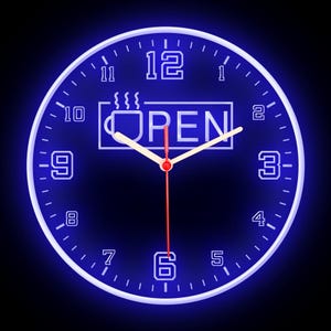 Open Coffee Cafe Bar Shop Store Colorful LED Flexible Flex Neon Wall Clock 10"