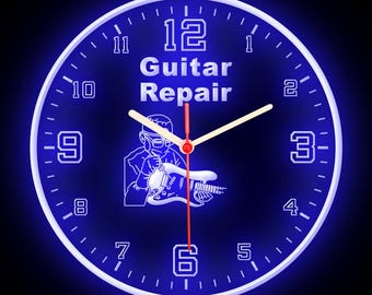 Guitar Repair Shop Music Studio Audio Band Room Store Home Decor Colorful LED Flexible Flex Neon Wall Clock 10"